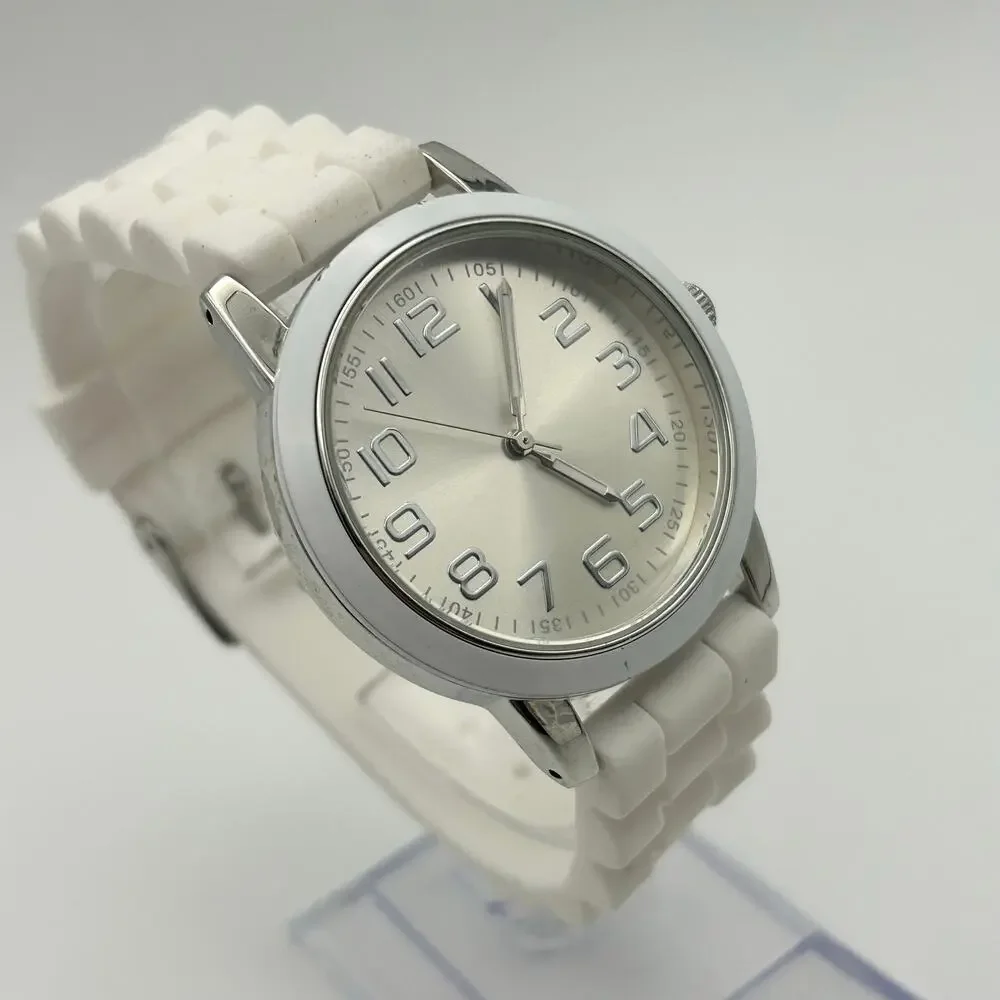 Women’s Silver-tone Stainless Steel Watch White Silicon Band, working